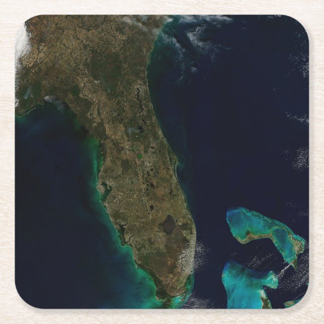 Satellite View Of Florida. Square Paper Coaster (Front)