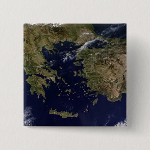 Satellite view of Greece and Turkey 15 Cm Square Badge