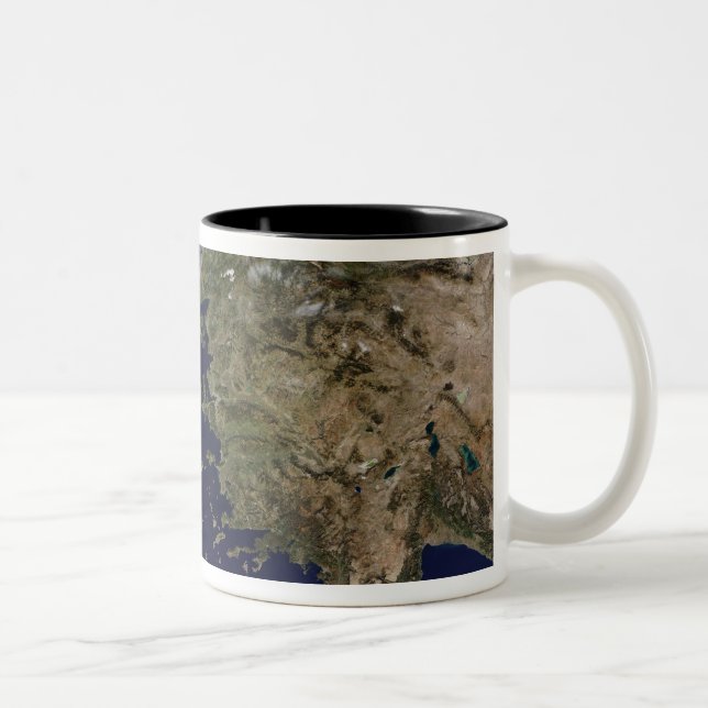 Satellite view of Greece and Turkey Two-Tone Coffee Mug (Right)