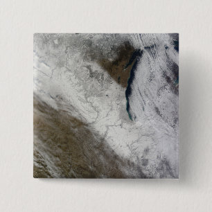 Satellite view of snow and cold 15 cm square badge