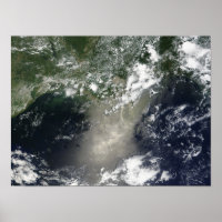 Satellite view of streaks and ribbons of oil