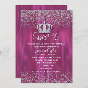 Satin and Glitter Look Sweet 16 Invitation