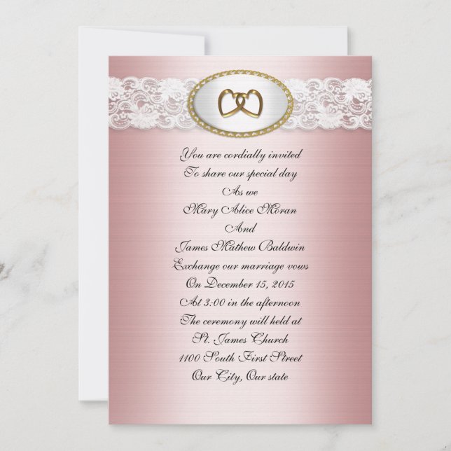 Satin and lace Wedding Invitation Pink (Front)