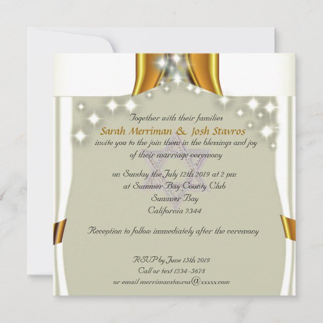 Satin and stars canopy Jewish wedding Invitation (Front)