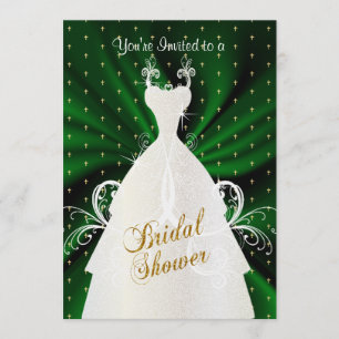 Satin Dark Green & Gold Cross Pattern   Shower Invitation