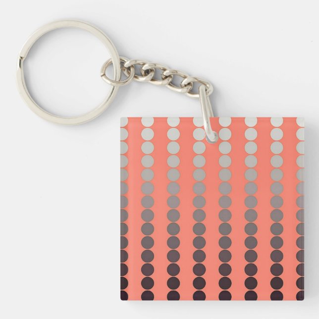 Satin dots - coral and pewter key ring (Front)