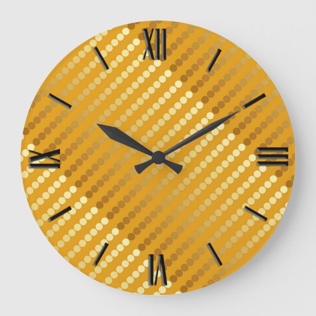 Satin dots - gold and mustard large clock (Front)