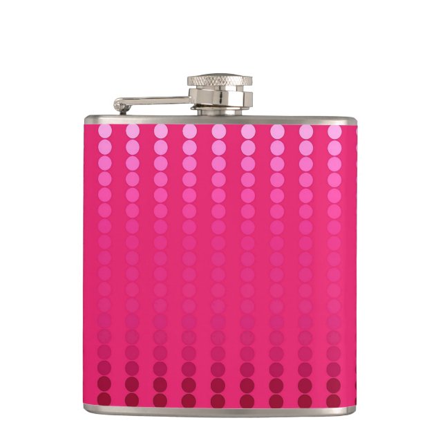 Satin dots - shades of fuchsia pink hip flask (Front)