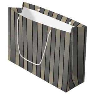Satin Effect Stripes Pattern Black And Beige Large Gift Bag