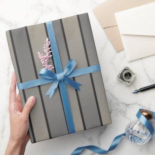 Satin Effect Stripes Pattern Black And Beige Wrapping Paper