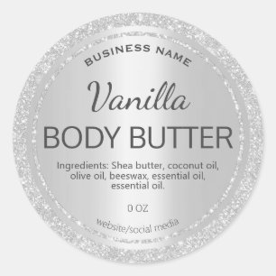 Satin Foil Silver Glitter Body Butter Labels