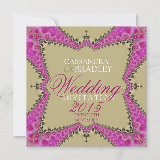 Satin Gold & Pink Lace Wedding Invitations (Front)