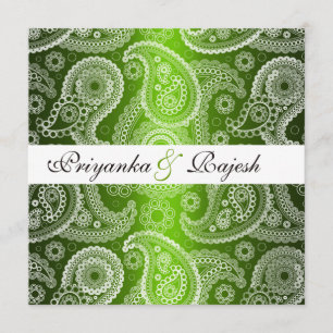 Satin Green White Lace Paisley Wedding Invitation