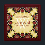 Satin Hearts Decorative  Anniversary Gift Box<br><div class="desc">Cute and Stylish deep red and creamy satin yellow unique decorative design - Exquisite and elegant custom Wedding, Anniversary or engagement present. Personalise with names, anniversary date and monogram or numbers - made into a wonderful wooden gift box to keep trinkets, jewellery box for your special keepsakes. Makes a wonderful...</div>