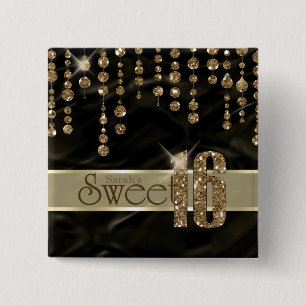Satin Jewel Sweet Sixteen Black Gold ID260 15 Cm Square Badge