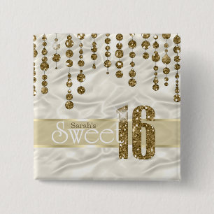 Satin Jewel Sweet Sixteen Gold ID260 15 Cm Square Badge