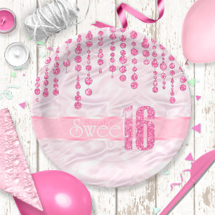 Satin Jewel Sweet Sixteen Pink ID260 Paper Plate