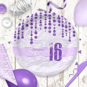 Satin Jewel Sweet Sixteen Purple ID260 Paper Plate