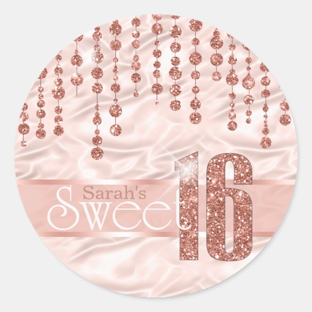 Satin Jewel Sweet Sixteen Rose Gold ID260 Classic Round Sticker (Front)