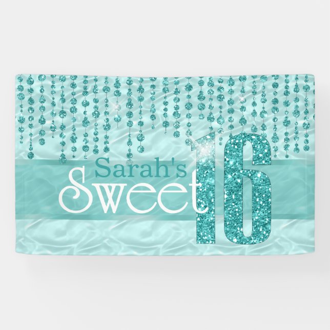 Satin Jewel Sweet Sixteen Teal ID260 Banner (Horizontal)