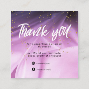 satin lavender pink glitter thank you card