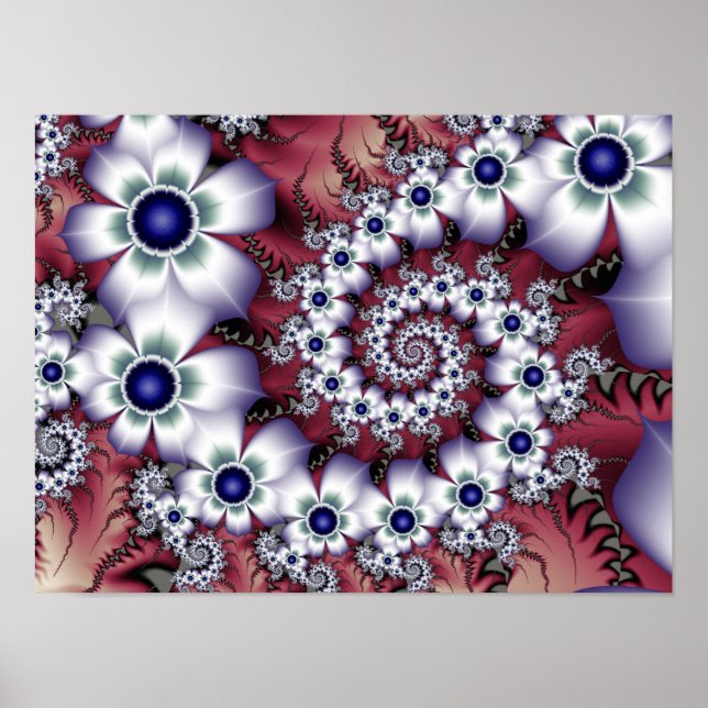 Satin Pearl Blossom Spiral Botanical Fractal Poster (Front)