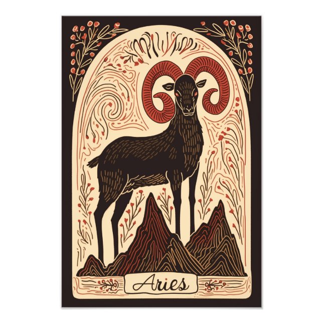 Satin Photo Paper Aries Celestial Zodiac Print (Front)