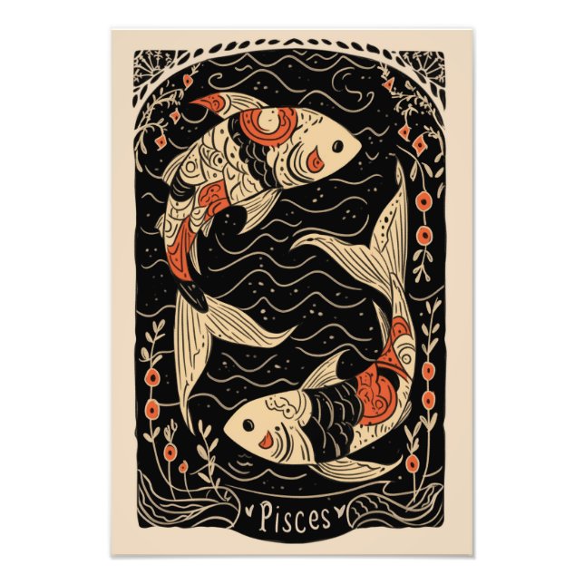 Satin Photo Paper Pisces Celestial Zodiac Print (Front)
