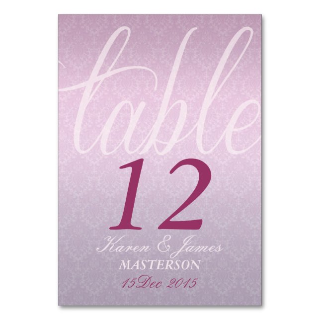 Satin Pink Damask Wedding Stylish Table Card (Front)