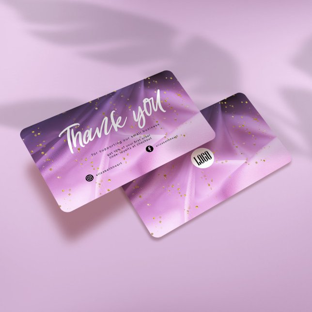Satin Pink Purple Glitter Business Thank You Card (Creator Uploaded)