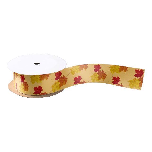 Satin Ribbon-Autumn Leaves Satin Ribbon (Spool)