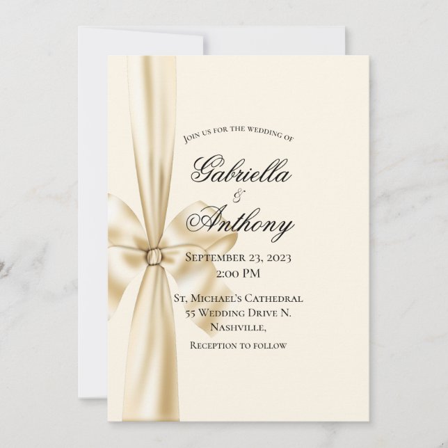 Satin Ribbon Cream Wedding Invitation (Front)