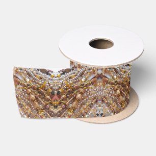 Satin Ribbon- Natural Earthtones Beads Print Ribbon