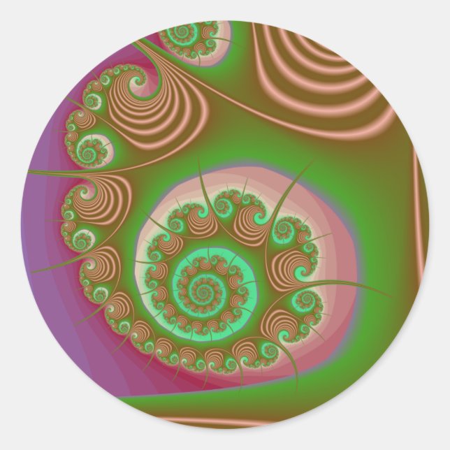 Satin Seashell Spiral Fractal Classic Round Sticker (Front)