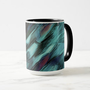 Satin stained from black to cyan, and red spots mug