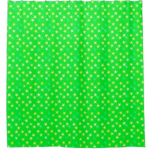 Satin stars, green and yellow on lime green shower curtain