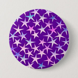 Satin stars, lavender on purple 7.5 cm round badge