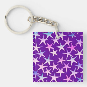Satin stars, lavender on purple key ring