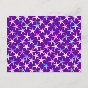 Satin stars, lavender on purple postcard