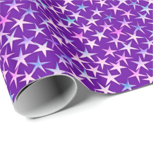 Satin stars, lavender on purple wrapping paper