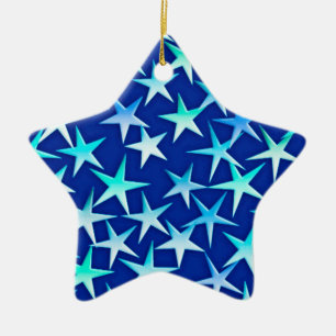 Satin stars, pale blue on cobalt ceramic tree decoration