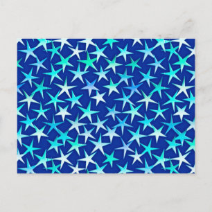 Satin stars, pale blue on cobalt postcard
