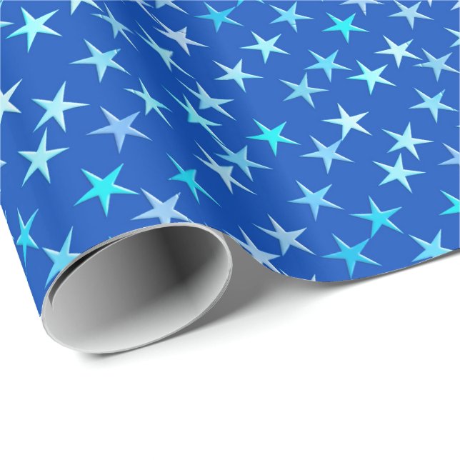 Satin stars, pale blue on cobalt wrapping paper (Roll Corner)