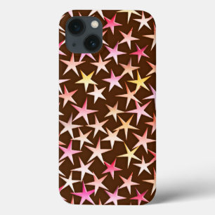 Satin stars, pink on chocolate iPhone 13 case
