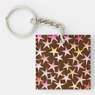 Satin stars, pink on chocolate key ring