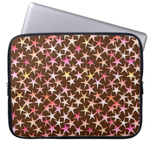 Satin stars, pink on chocolate laptop sleeve