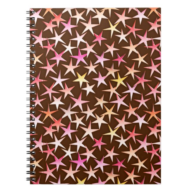 Satin stars, pink on chocolate notebook (Front)