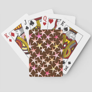 Satin stars, pink on chocolate playing cards