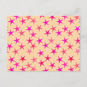 Satin stars, shades of pink on peach postcard