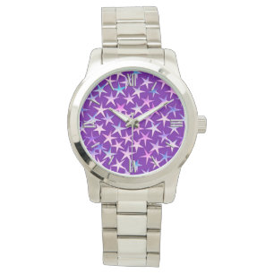 Satin Textured Stars, Lavender on Purple Watch